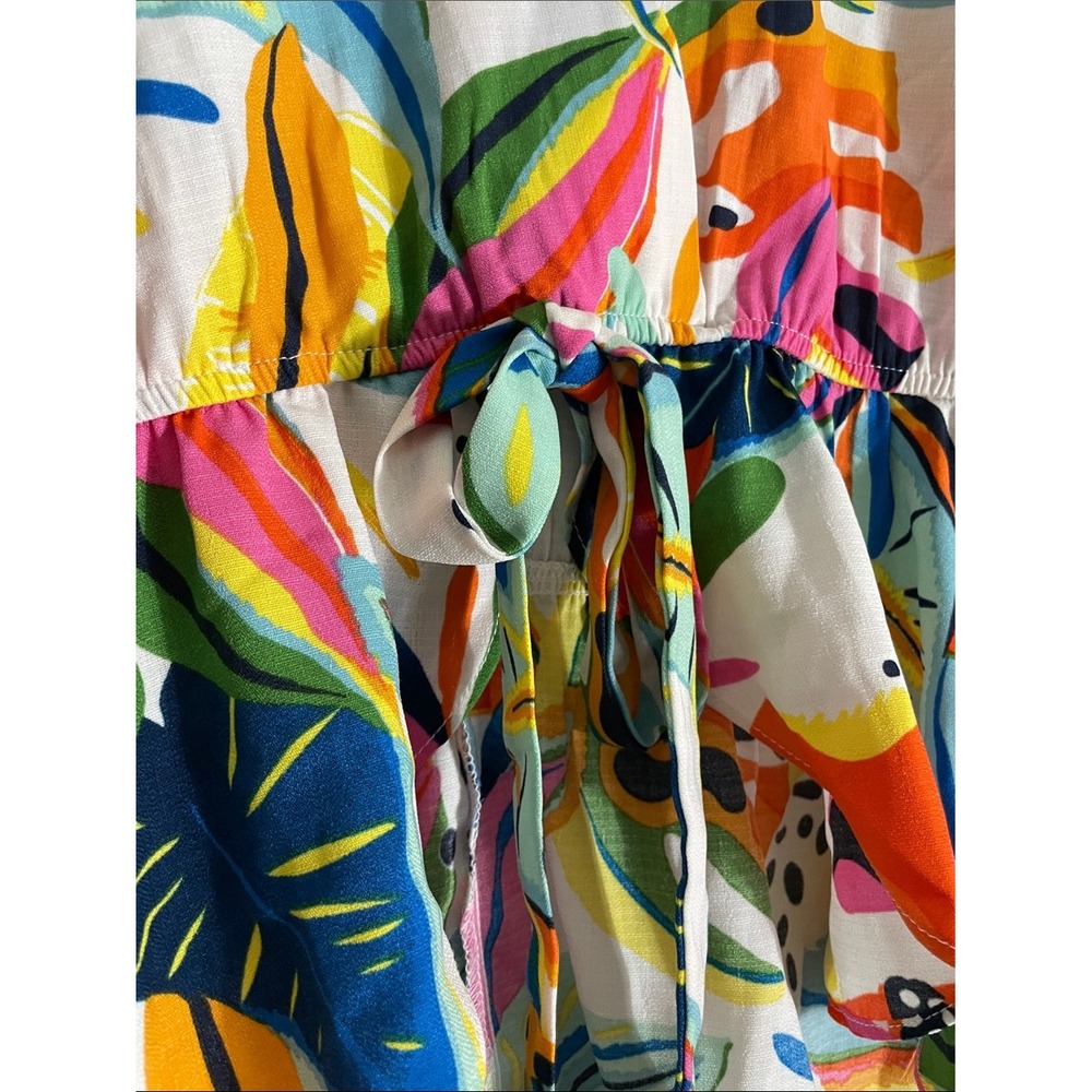 Sweet Rain Top Tropical Leaf Print Peplum Tie Waist Large Colorful Summer Boho - Picture 5 of 10